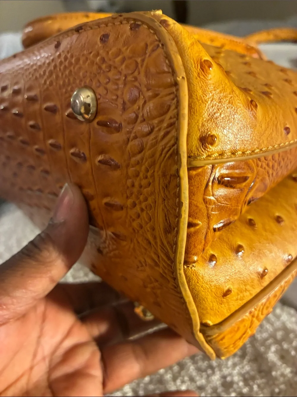 Unbranded Classic Textured Dome Satchel in Cognac Brown-faux ostrich leather